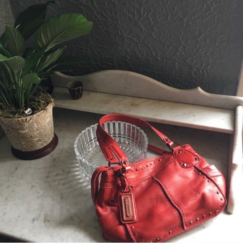 Awesome Red studded b.Makowsky leather purse